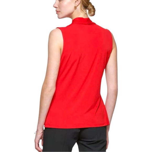 Calvin Klein Red Sleeveless Suit Blouse Top Office Tank Cami Classic Interview M - Picture 2 of 9